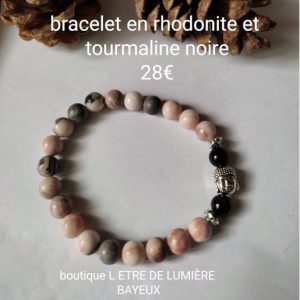 bracelet en rhodonite et tourmaline