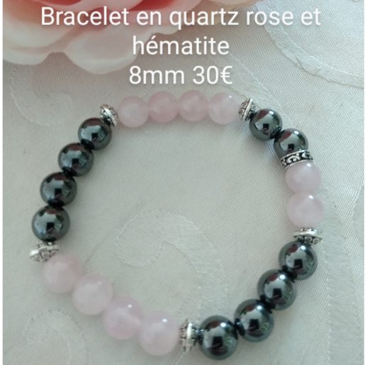 Bracelet quartz rose et hématite