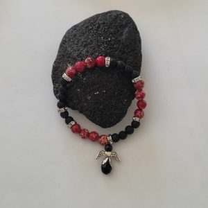 bracelet en jaspe impérial,pierre de lave et ange en cristal